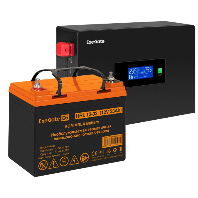 Комплект ИБП EXEGATE IDEALSINE SR-600.LCD.2SH + батарея 33Aч, 1 шт EX297383RUS